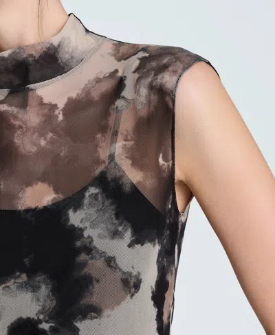 Kenneth Cole Print Side Ruched Sleeveless Top In Black