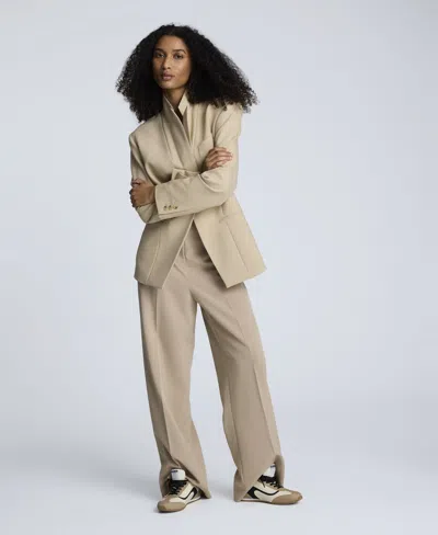 Kenneth Cole Fly Front High Rise Wide Leg Boyfriend Pant In Neutral