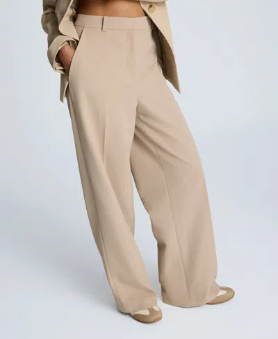 Kenneth Cole Fly Front High Rise Wide Leg Boyfriend Pant In Neutral