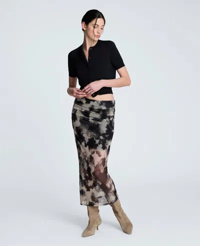Kenneth Cole Side Rouched Midi Skirt In Black