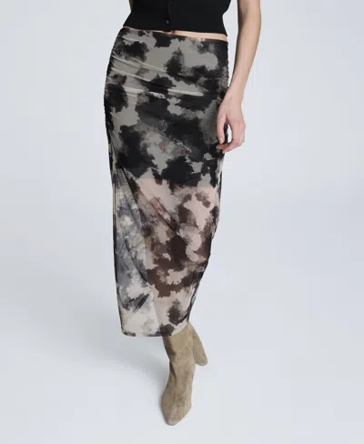 Kenneth Cole Side Rouched Midi Skirt In Black