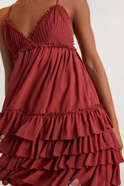 Lulus Asuka Rust Ruffled Tiered Mini Dress In Red
