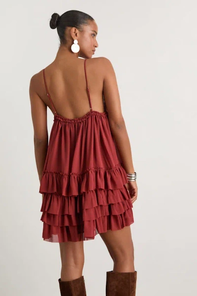 Lulus Asuka Rust Ruffled Tiered Mini Dress In Red