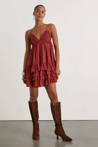 Lulus Asuka Rust Ruffled Tiered Mini Dress In Red