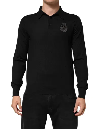 Pre-owned Dolce & Gabbana Black Cashmere Polo Men Longsleeves Men's Sweater ()