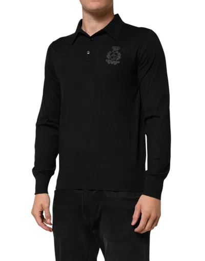 Pre-owned Dolce & Gabbana Black Cashmere Polo Men Longsleeves Men's Sweater ()