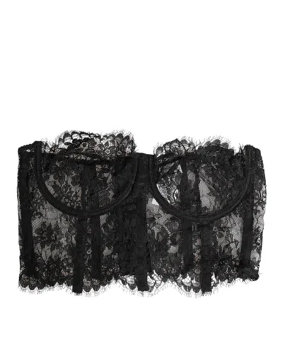 Dolce & Gabbana Black Floral Lace Bustier Bralette Top Women's Underwear In Black