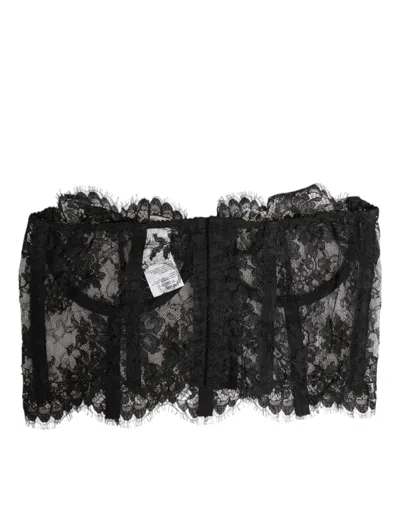 Dolce & Gabbana Black Floral Lace Bustier Bralette Top Women's Underwear In Black