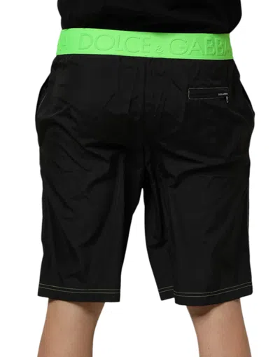 Dolce & Gabbana Black Green Logo Waistband Beachwear Short Swimwear In Multi