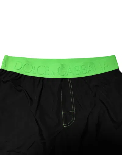Dolce & Gabbana Black Green Logo Waistband Beachwear Short Swimwear In Multi