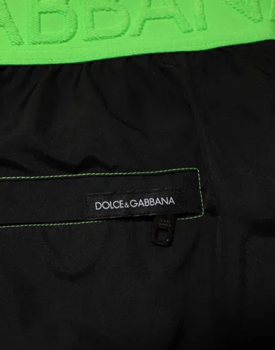 Dolce & Gabbana Black Green Logo Waistband Beachwear Short Swimwear In Multi