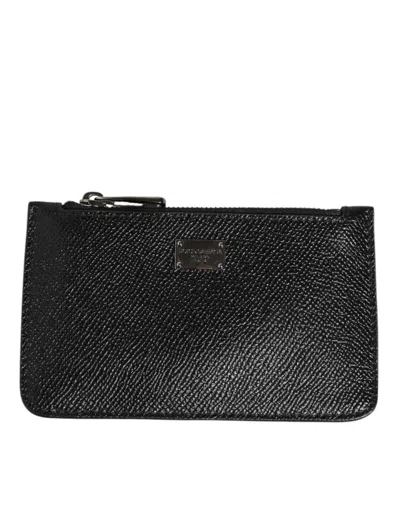 Pre-owned Dolce & Gabbana Black Leather Chain Link Mens Coin Purse Key Clip Holder Men's Wallet ()