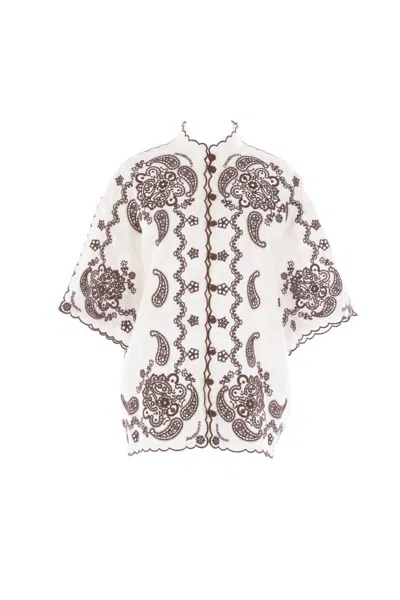 Zimmermann Ascension Leather-trimmed Broderie Anglaise Linen Shirt In White