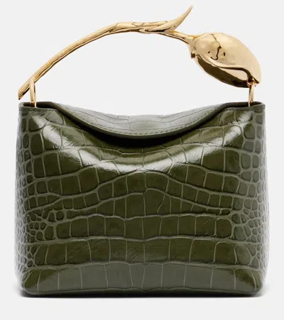 Erdem Bloom Mini Croc-effect Leather Tote Bag In Green