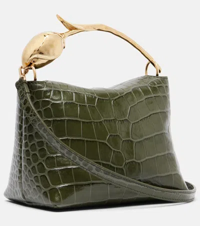 Erdem Bloom Mini Croc-effect Leather Tote Bag In Green