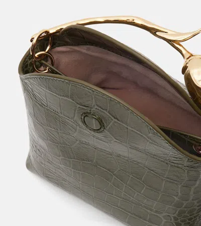 Erdem Bloom Mini Croc-effect Leather Tote Bag In Green