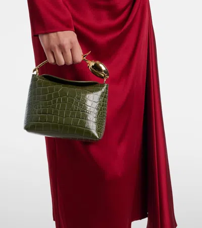 Erdem Bloom Mini Croc-effect Leather Tote Bag In Green
