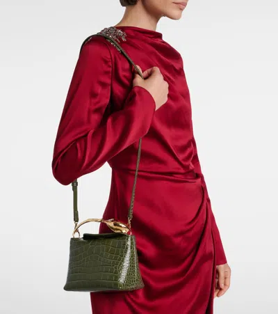 Erdem Bloom Mini Croc-effect Leather Tote Bag In Green