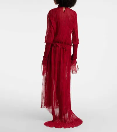 Blumarine Pleated Ruffled Silk Chiffon Gown In Red