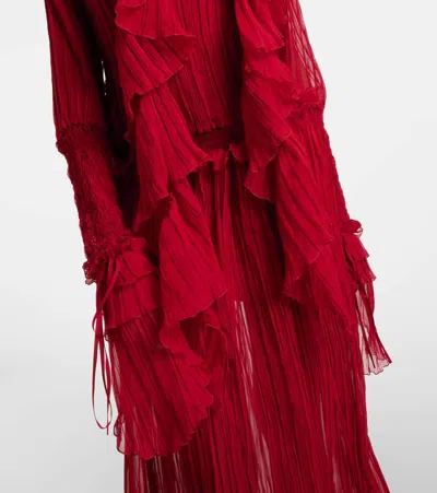 Blumarine Pleated Ruffled Silk Chiffon Gown In Red
