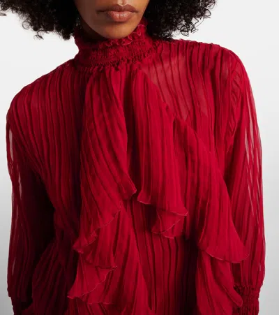 Blumarine Pleated Ruffled Silk Chiffon Gown In Red