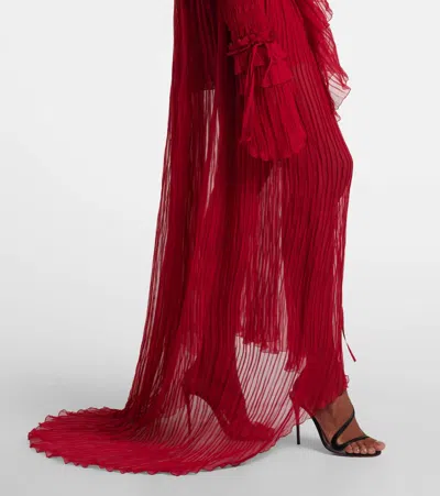 Blumarine Pleated Ruffled Silk Chiffon Gown In Red
