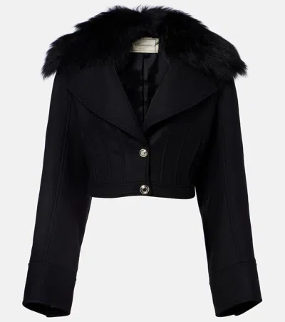 Blumarine Fur-trimmed Wool-blend Jacket In Black