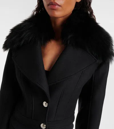 Blumarine Fur-trimmed Wool-blend Jacket In Black