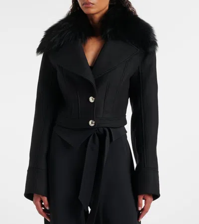 Blumarine Fur-trimmed Wool-blend Jacket In Black