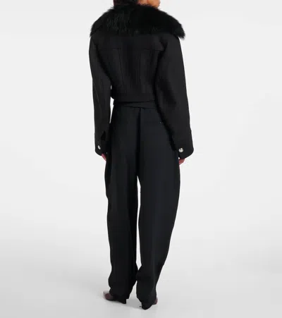Blumarine Fur-trimmed Wool-blend Jacket In Black