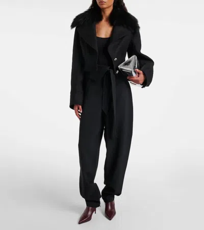 Blumarine Fur-trimmed Wool-blend Jacket In Black