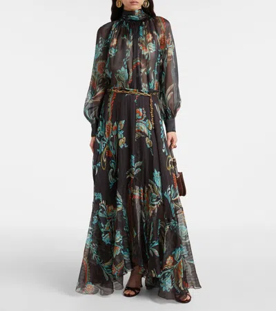 Etro Printed Silk Satin Maxi Skirt In Multi