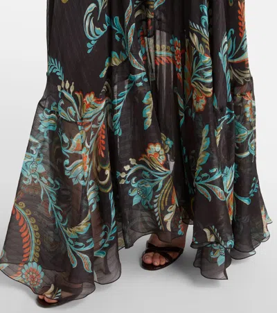 Etro Printed Silk Satin Maxi Skirt In Multi