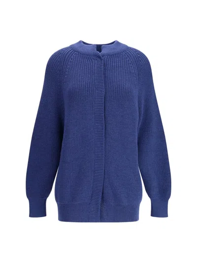 Ella Bomber Sweater With An Hook-and-eye Closure In Blue