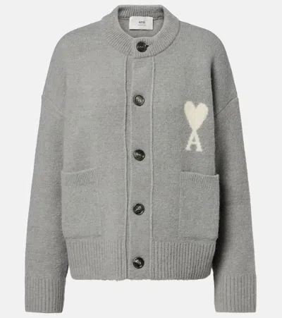 Ami Alexandre Mattiussi Ami Paris Alpaca Cardigan With Ami De C Ur Logo In Gray
