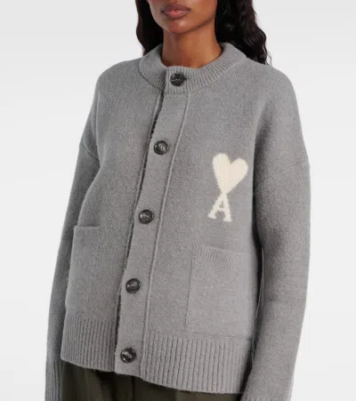 Ami Alexandre Mattiussi Ami Paris Alpaca Cardigan With Ami De C Ur Logo In Gray