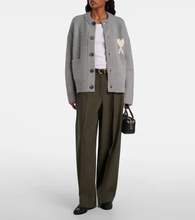 Ami Alexandre Mattiussi Ami Paris Alpaca Cardigan With Ami De C Ur Logo In Gray