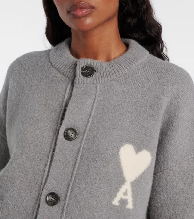 Ami Alexandre Mattiussi Ami Paris Alpaca Cardigan With Ami De C Ur Logo In Gray