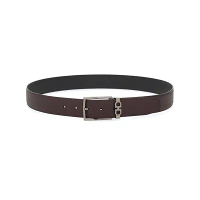 Ferragamo Grained Leather Gancini Motif Reversible Belt In Brown