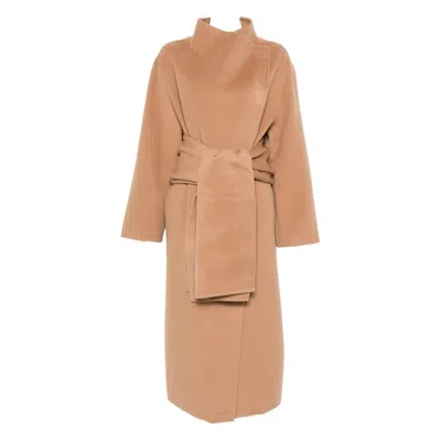 Aya Muse Belted Felted Coat In Brown