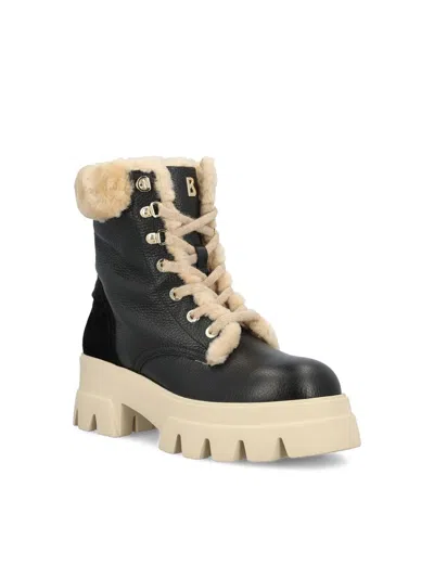 Bogner Shearling-trim Lace-up Combat Boots In Black