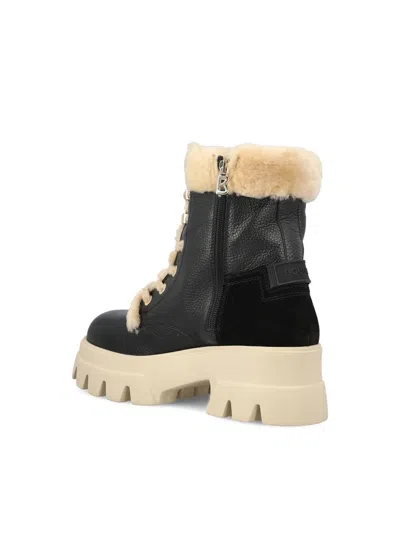 Bogner Shearling-trim Lace-up Combat Boots In Black