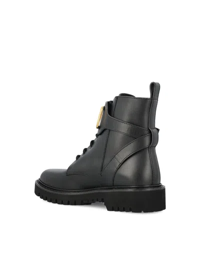 Valentino Black Calfskin Lace-up Boots In Blue