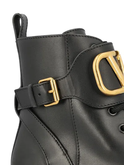 Valentino Black Calfskin Lace-up Boots In Blue