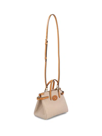 Valentino Small Antibes Canvas Top Handle Bag In Neutral