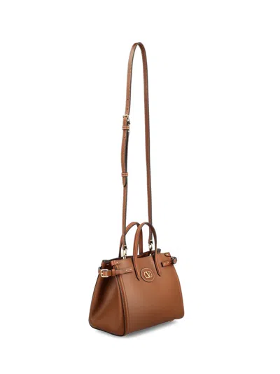 Valentino Vlogo Small Leather Tote In Brown