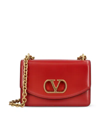 Valentino Garavani Vain Vlogo Leather Shoulder Bag In Red