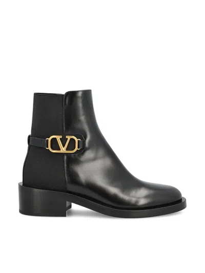 Valentino Garavani Vlogo Signature Calfskin Ankle Boot 30mm In Black