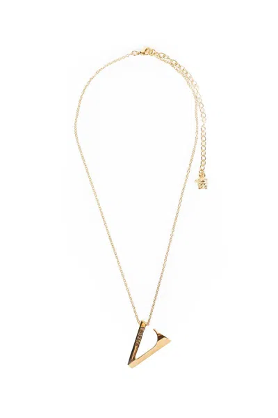 Versace Monogram Pendant Necklace In Gold