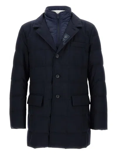 Fay Double Breasted Quilted Jacket Pockets In Black